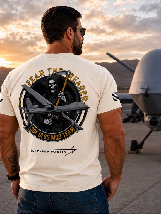 Lockheed Martin SOF GLSS MQ-9 Reaper Fear the Reaper T-Shirt Tan 2XL NWOT Gildan